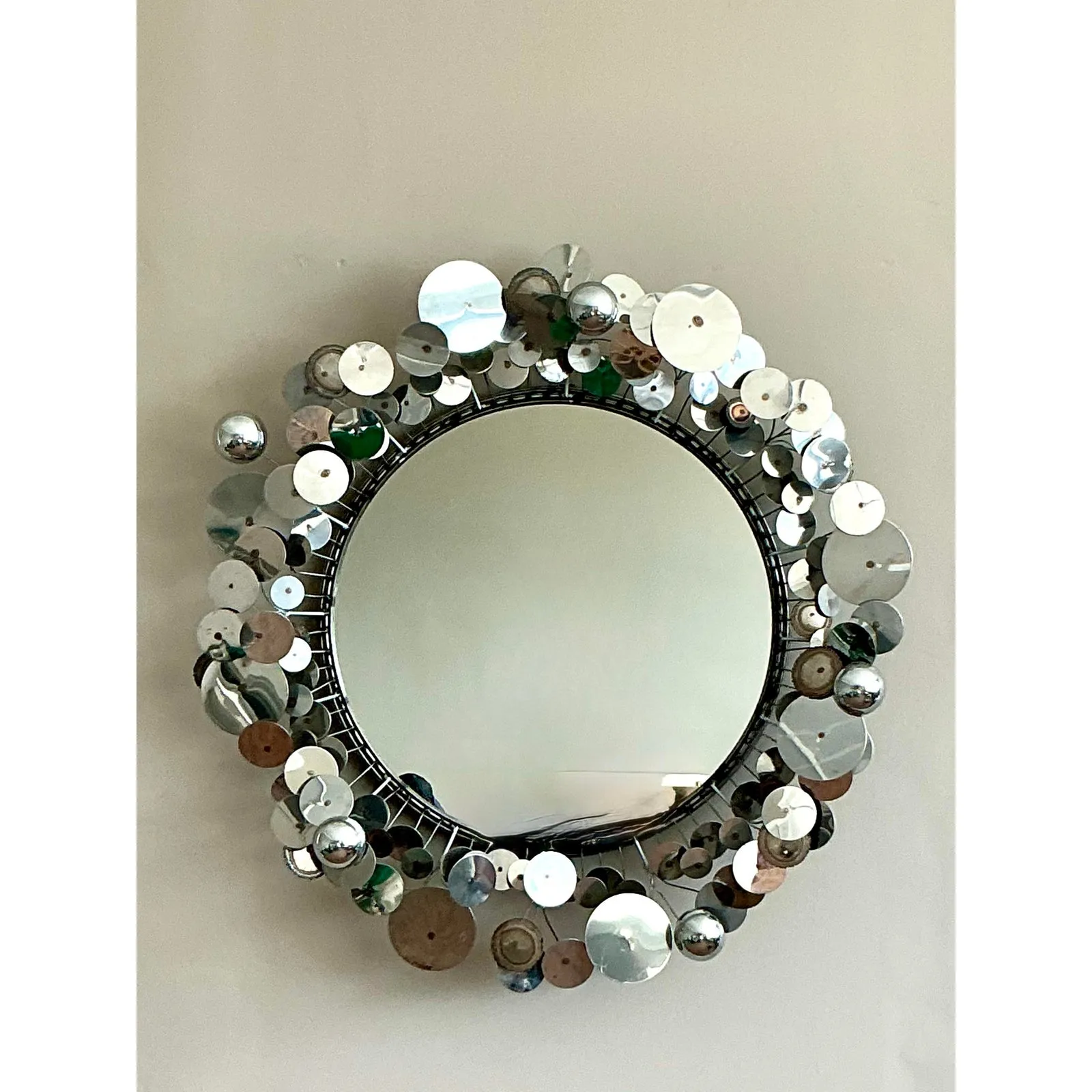 Vintage Boho Signed Curtis Jere Chrome “Raindrops” Mirror — additional photo 4