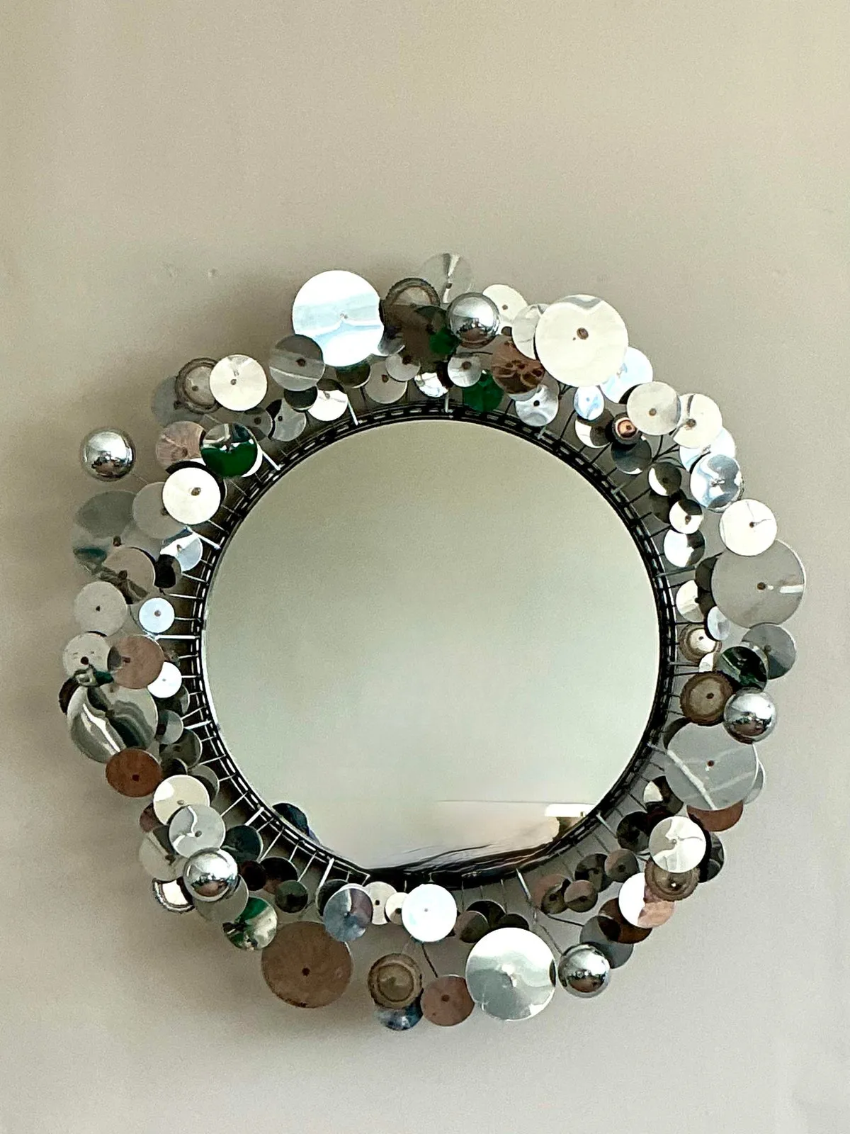 Vintage Boho Signed Curtis Jere Chrome “Raindrops” Mirror — additional photo 3