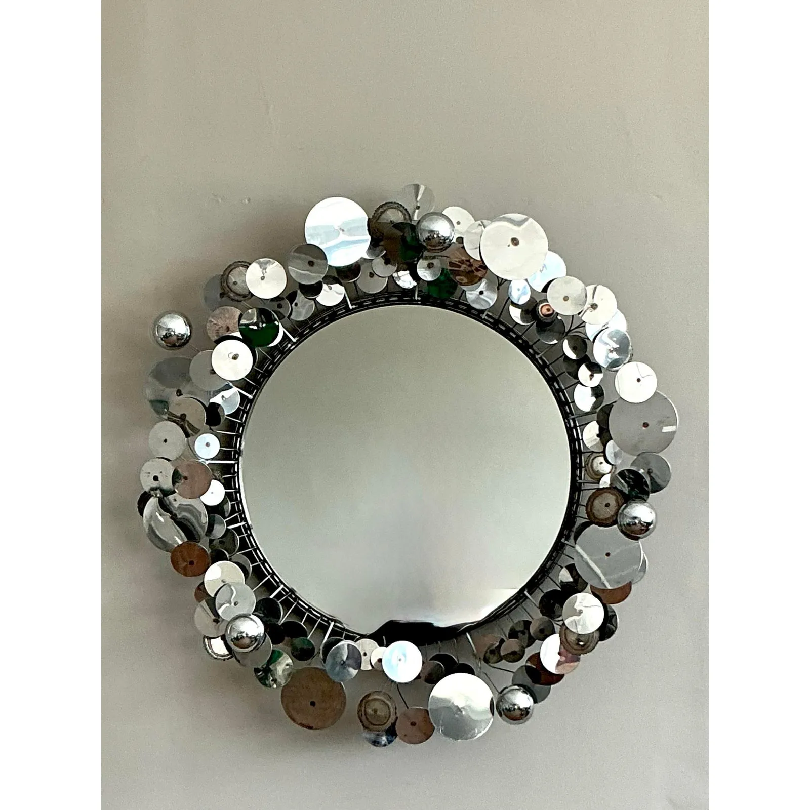 Vintage Boho Signed Curtis Jere Chrome “Raindrops” Mirror — additional photo 3