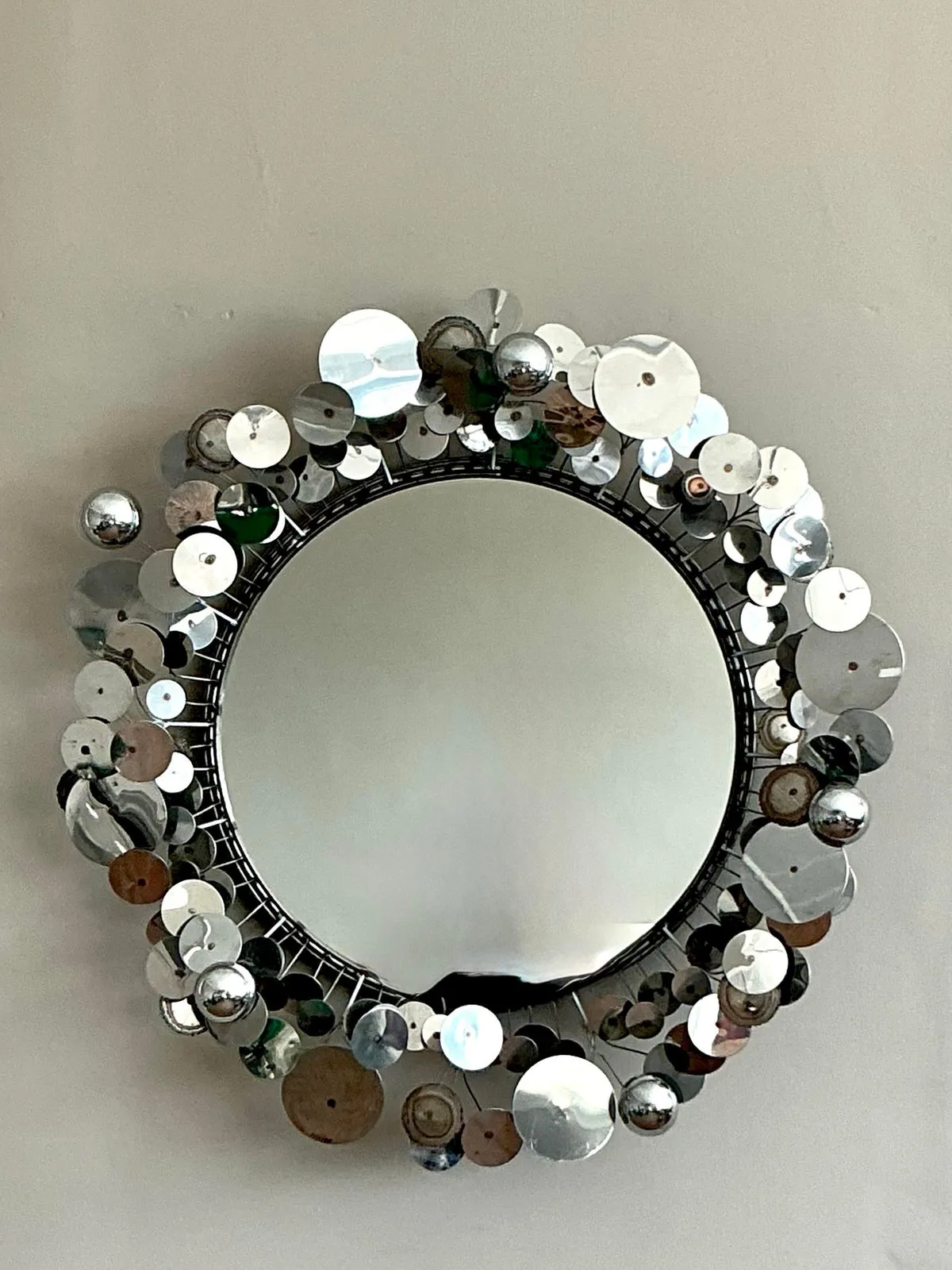 Vintage Boho Signed Curtis Jere Chrome “Raindrops” Mirror — additional photo 2