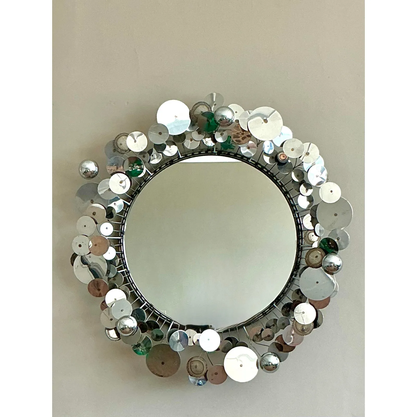 Vintage Boho Signed Curtis Jere Chrome “Raindrops” Mirror — additional photo 2