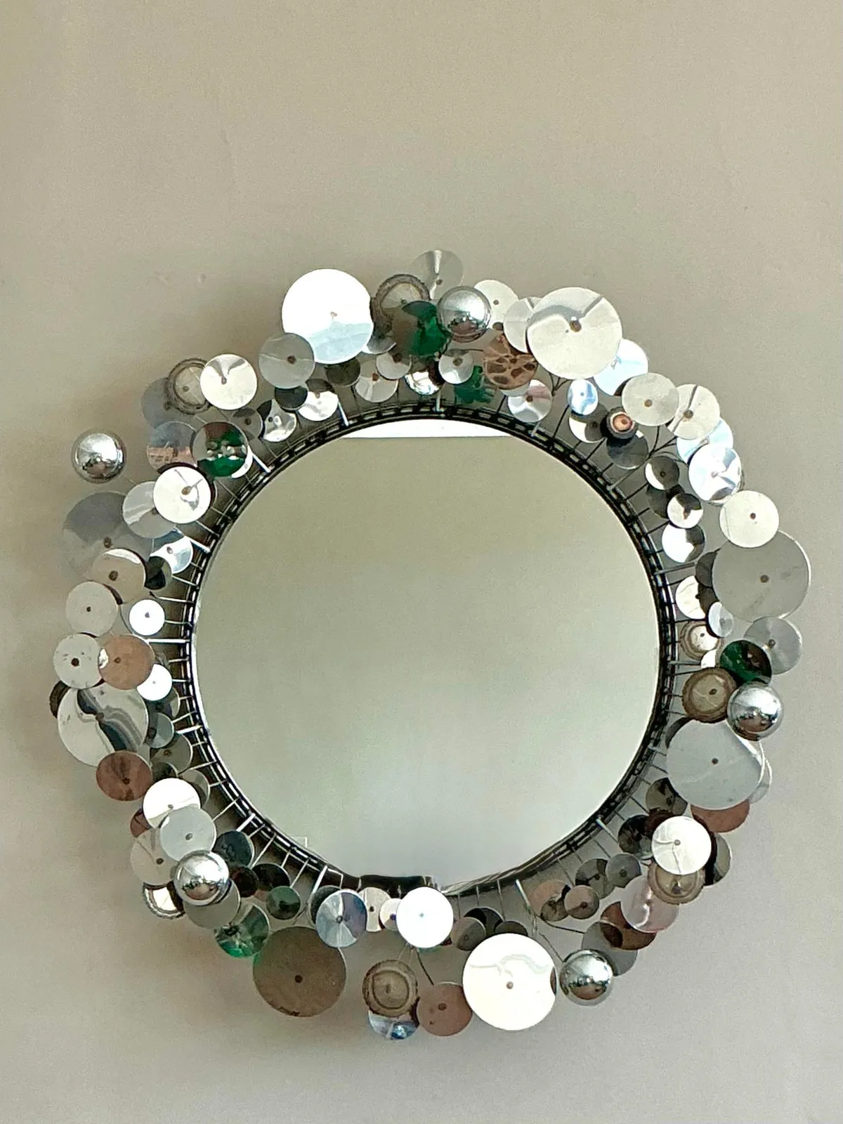 Vintage Boho Signed Curtis Jere Chrome “Raindrops” Mirror — additional photo 1