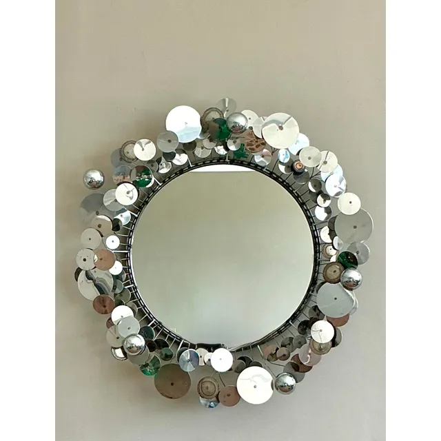 Vintage Boho Signed Curtis Jere Chrome “Raindrops” Mirror — additional photo 2