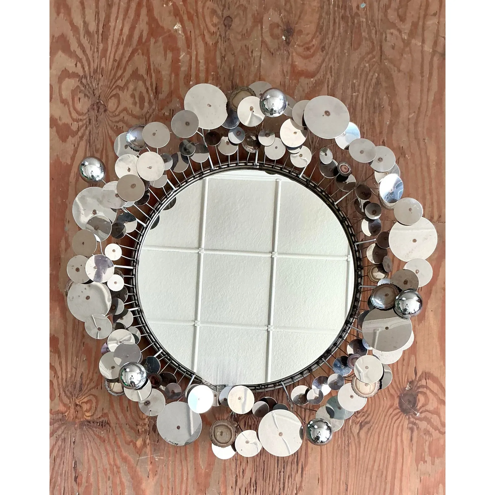 Vintage Boho Signed Curtis Jere Chrome “Raindrops” Mirror — additional photo 8
