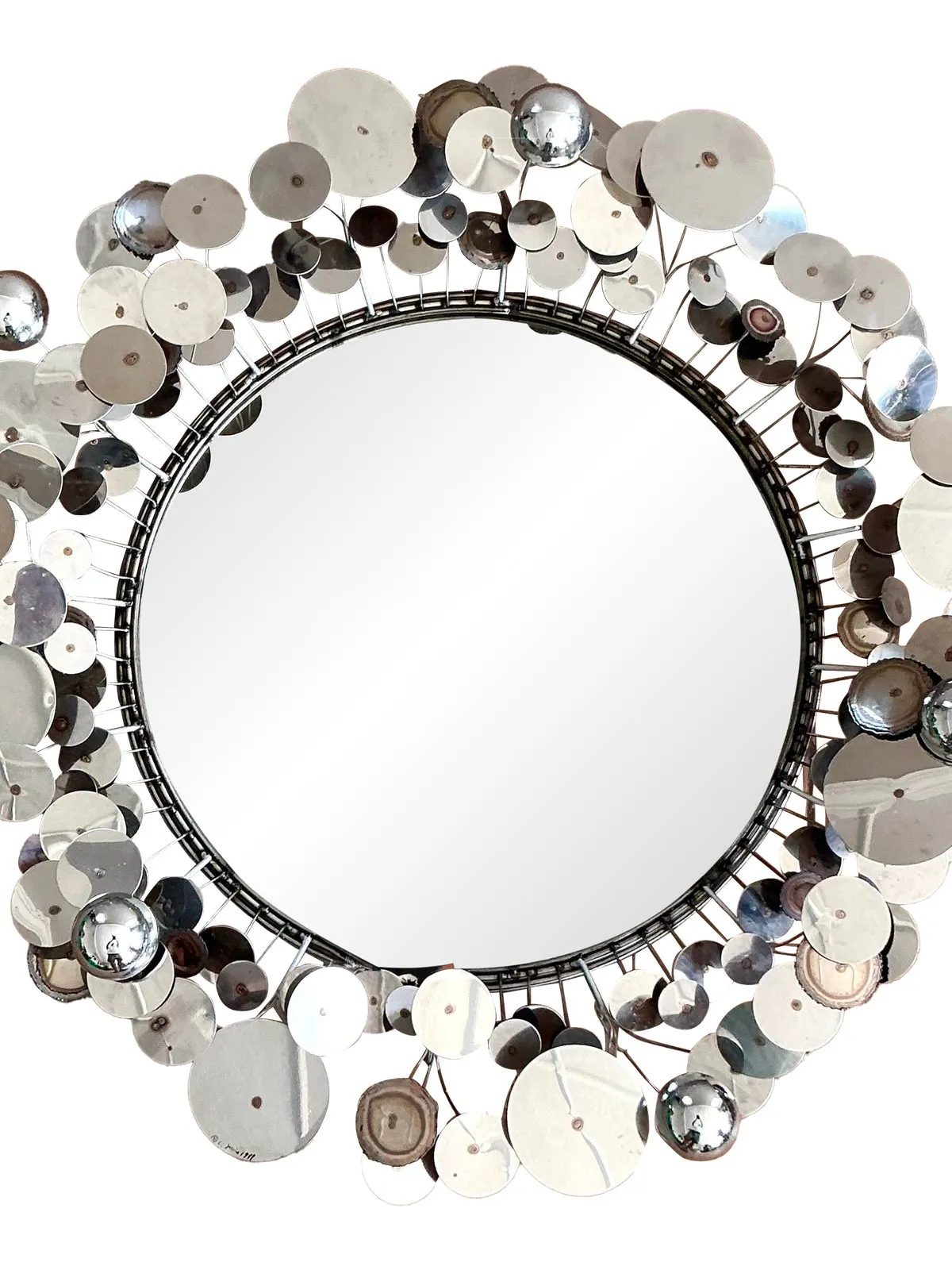Vintage Boho Signed Curtis Jere Chrome “Raindrops” Mirror