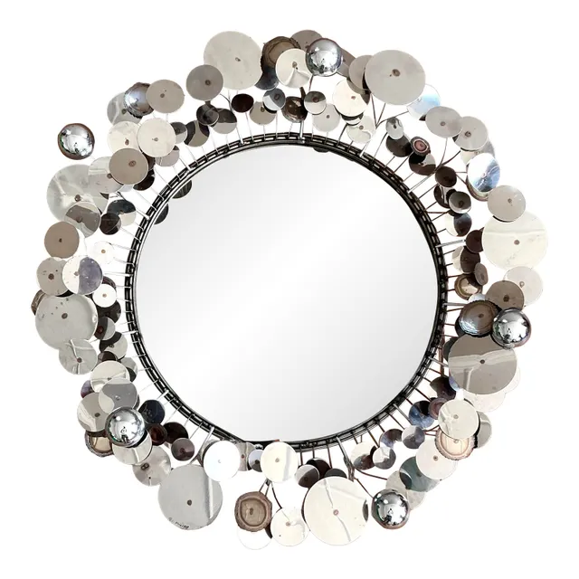 Vintage Boho Signed Curtis Jere Chrome “Raindrops” Mirror — additional photo 1