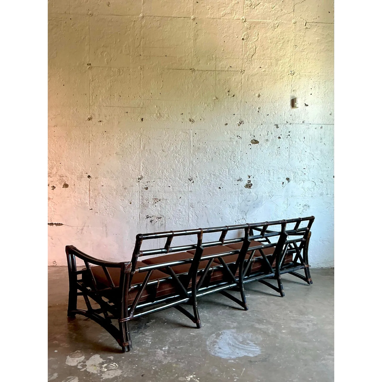 Vintage Boho Slope Arm Rattan Sofa After Ficks Reed — additional photo 4