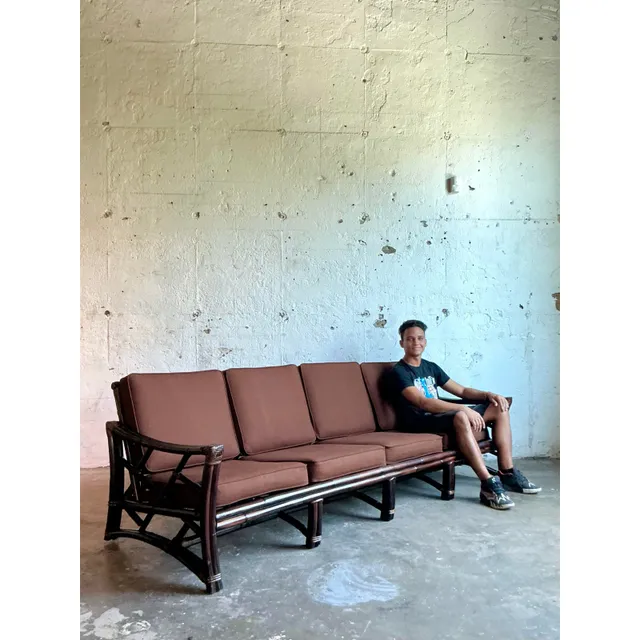Vintage Boho Slope Arm Rattan Sofa After Ficks Reed — additional photo 5