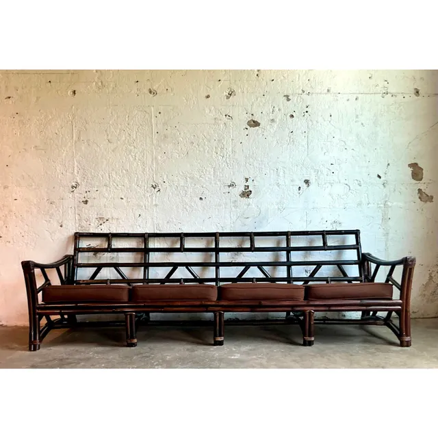 Vintage Boho Slope Arm Rattan Sofa After Ficks Reed — additional photo 6
