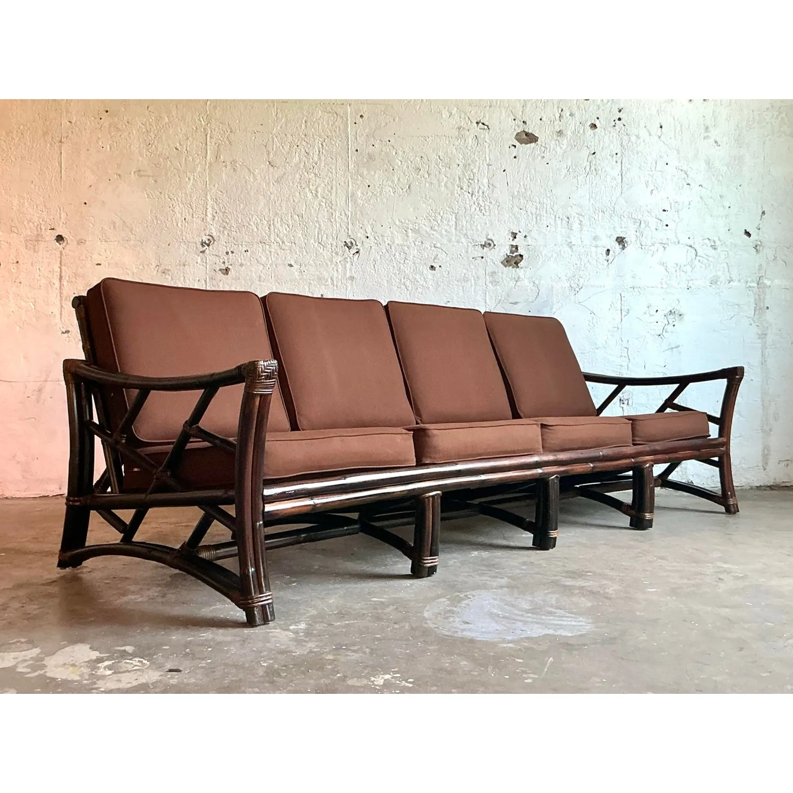 Vintage Boho Slope Arm Rattan Sofa After Ficks Reed — additional photo 7
