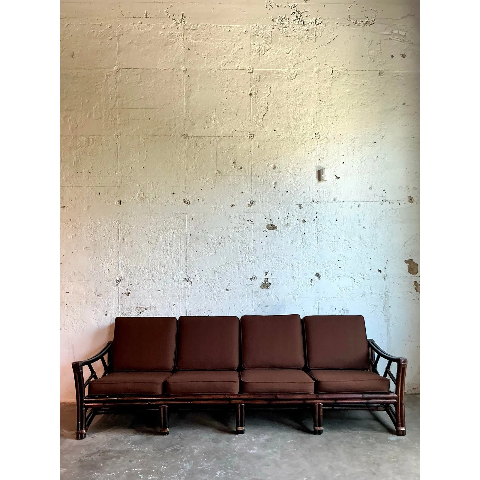 Vintage Boho Slope Arm Rattan Sofa After Ficks Reed — additional photo 8