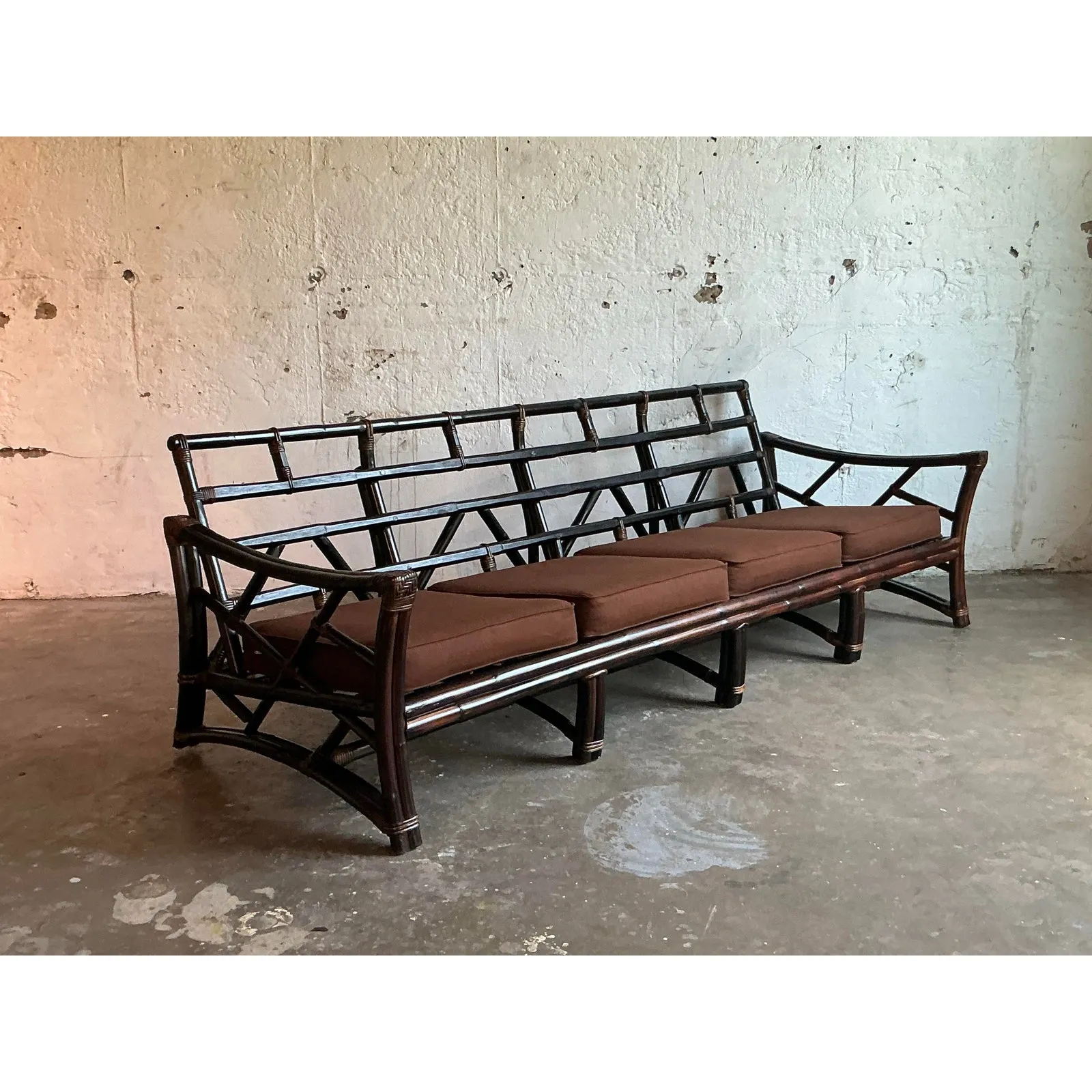 Vintage Boho Slope Arm Rattan Sofa After Ficks Reed — additional photo 2