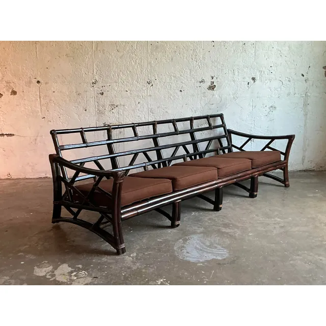 Vintage Boho Slope Arm Rattan Sofa After Ficks Reed — additional photo 2