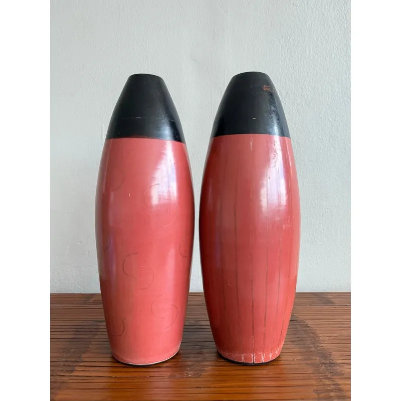 Vintage Boho Glazed Terracotta Vases- Set of 2 — additional photo 8