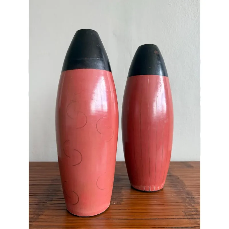 Vintage Boho Glazed Terracotta Vases- Set of 2 — additional photo 1