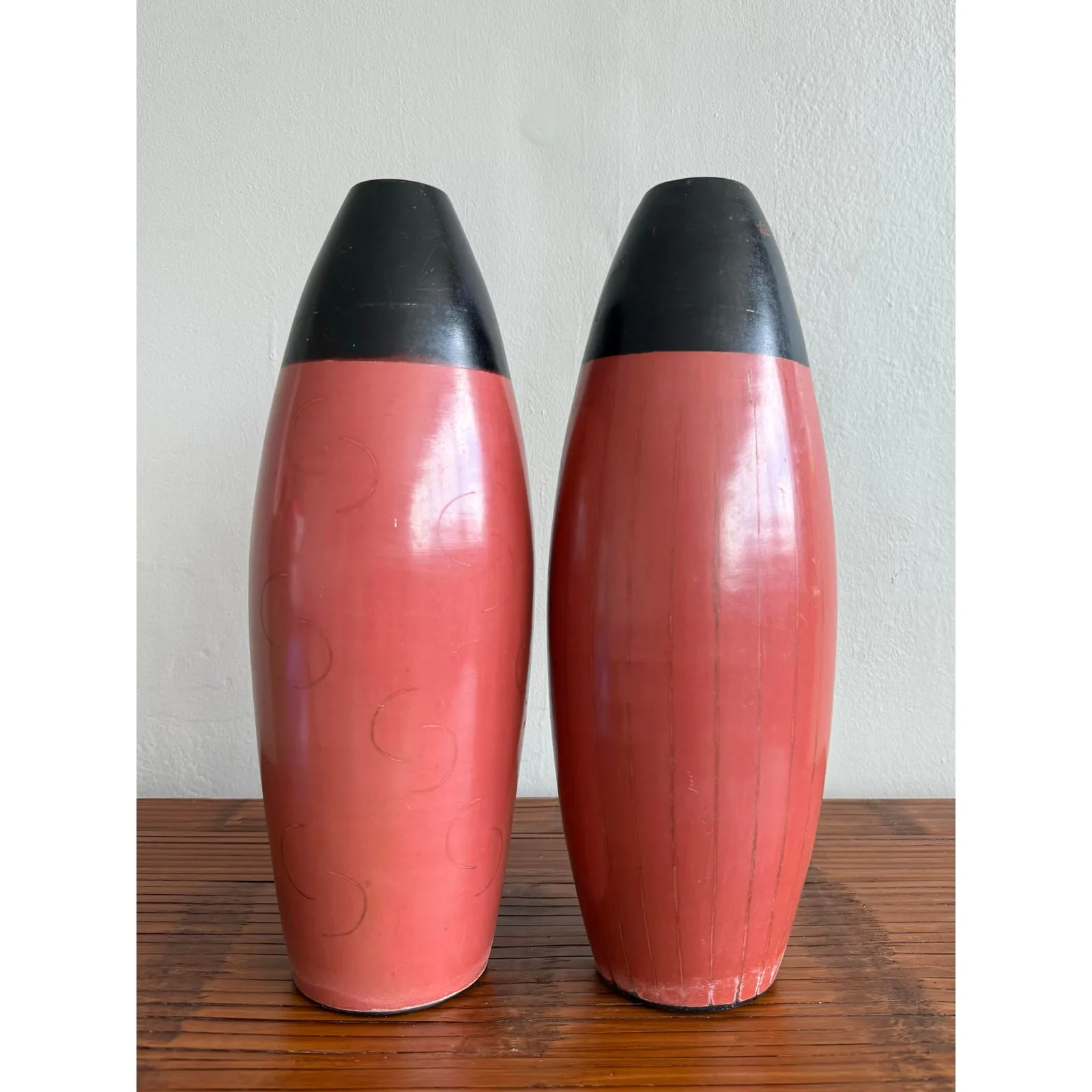 Vintage Boho Glazed Terracotta Vases- Set of 2 — additional photo 3