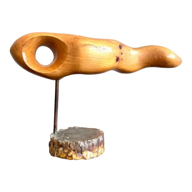 Vintage Boho Carved Wood Sculpture — additional photo 1