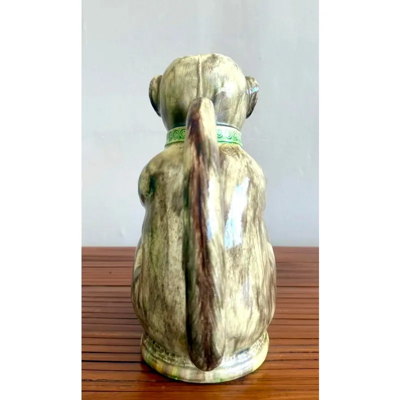 Late 20th Century Boho Ceramic Majolica-Style Monkey & Cobra Pitcher — additional photo 5