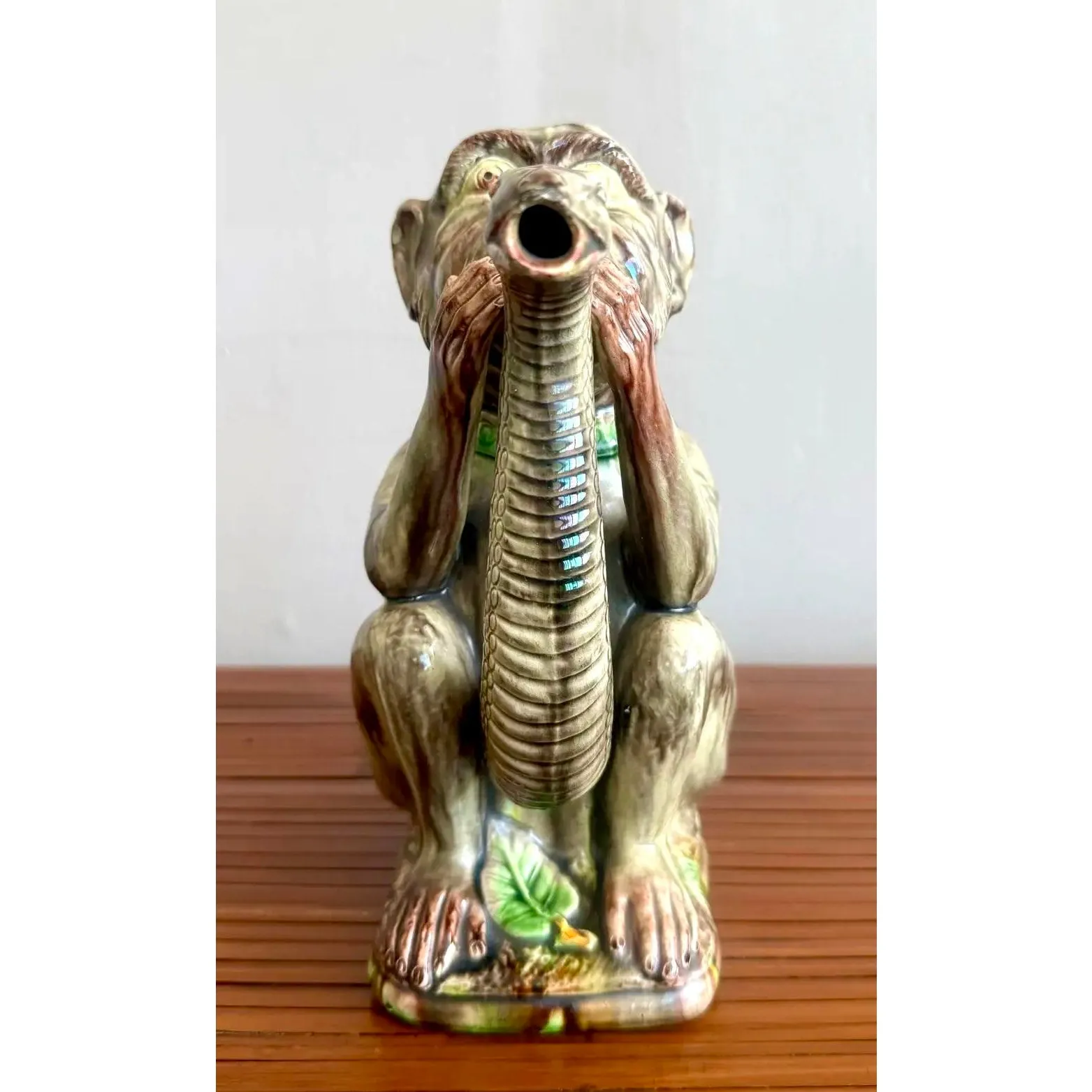 Late 20th Century Boho Ceramic Majolica-Style Monkey & Cobra Pitcher — additional photo 8