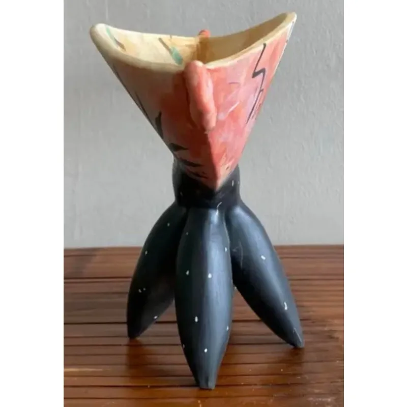 Late 20th Century Boho Hand-Painted Abstract Pedestal Bowl — additional photo 3