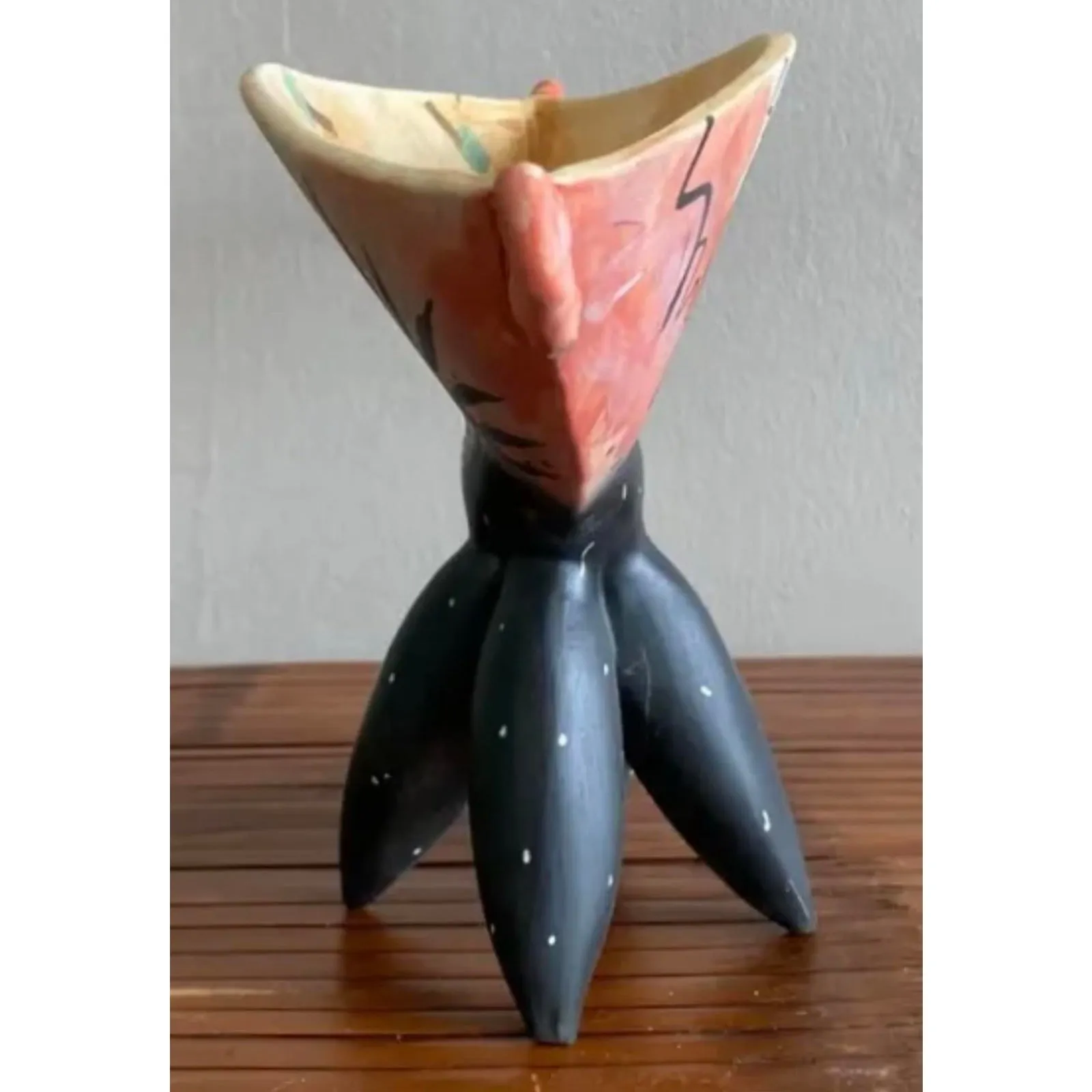 Late 20th Century Boho Hand-Painted Abstract Pedestal Bowl — additional photo 7
