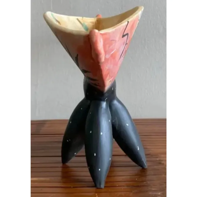 Late 20th Century Boho Hand-Painted Abstract Pedestal Bowl — additional photo 7