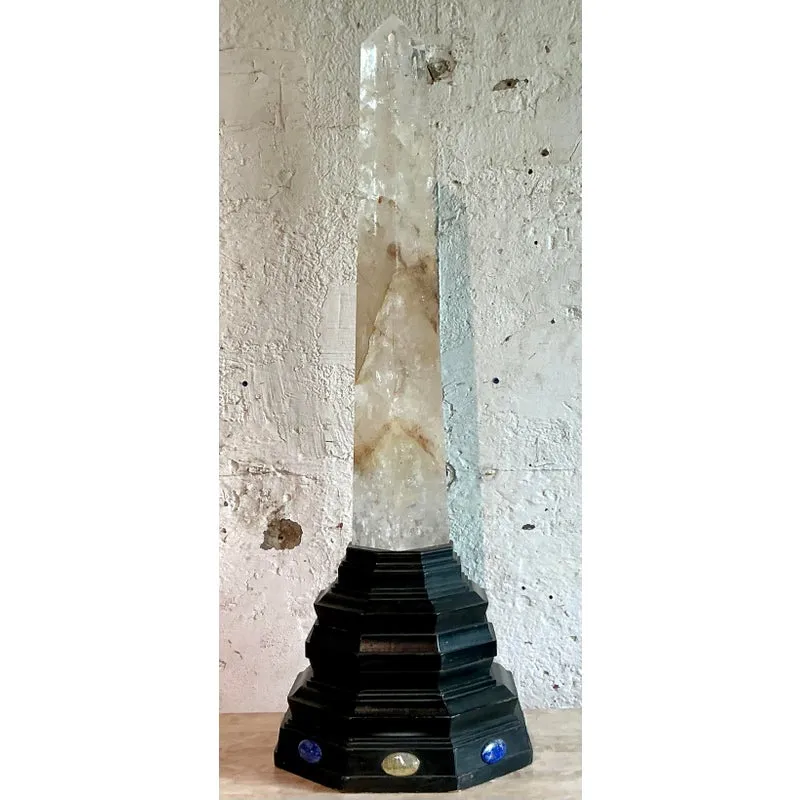 Vintage Boho Rock Crystal Obelisk on Jeweled Pedestal — additional photo 2