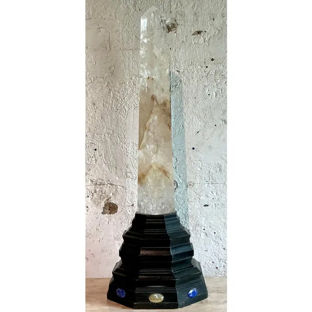 Vintage Boho Rock Crystal Obelisk on Jeweled Pedestal — additional photo 2