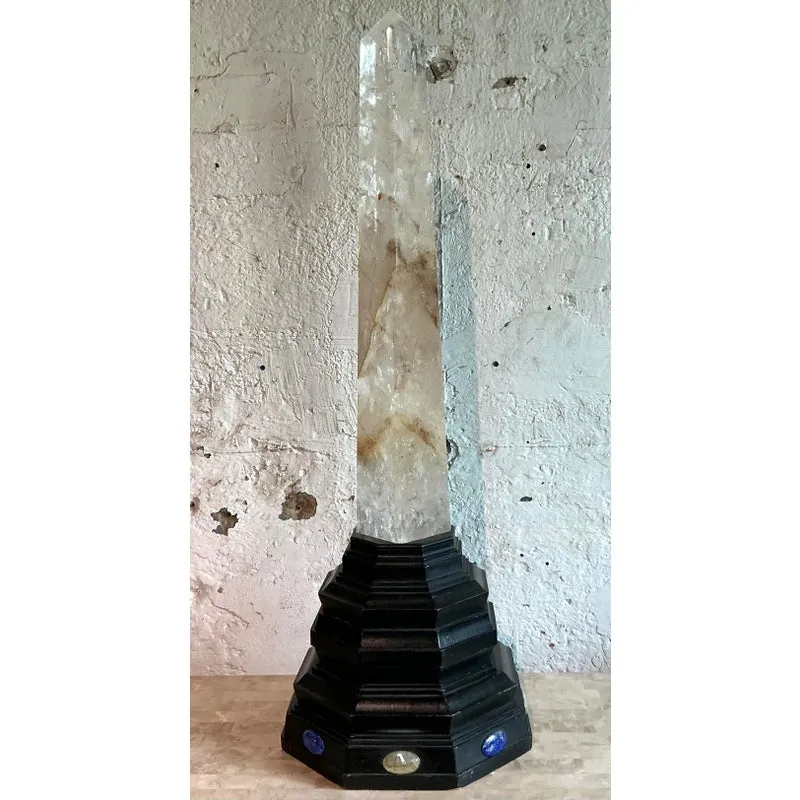 Vintage Boho Rock Crystal Obelisk on Jeweled Pedestal — additional photo 2