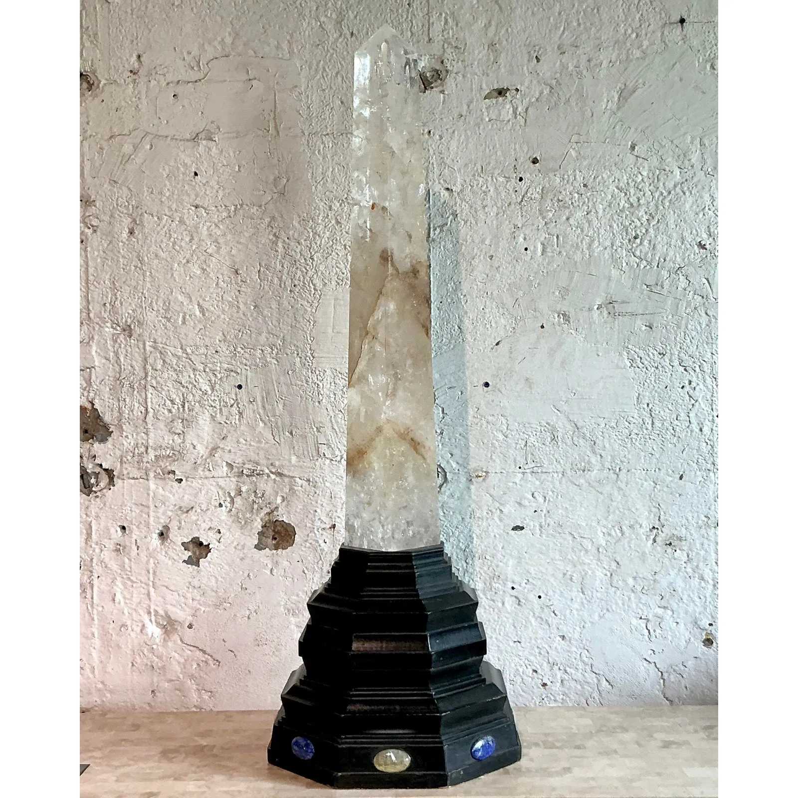 Vintage Boho Rock Crystal Obelisk on Jeweled Pedestal — additional photo 4