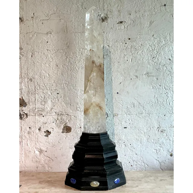 Vintage Boho Rock Crystal Obelisk on Jeweled Pedestal — additional photo 4