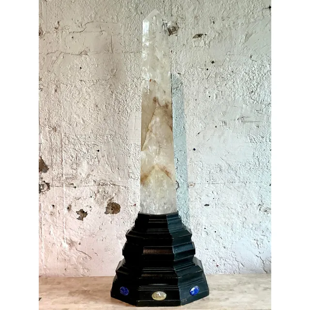 Vintage Boho Rock Crystal Obelisk on Jeweled Pedestal — additional photo 6
