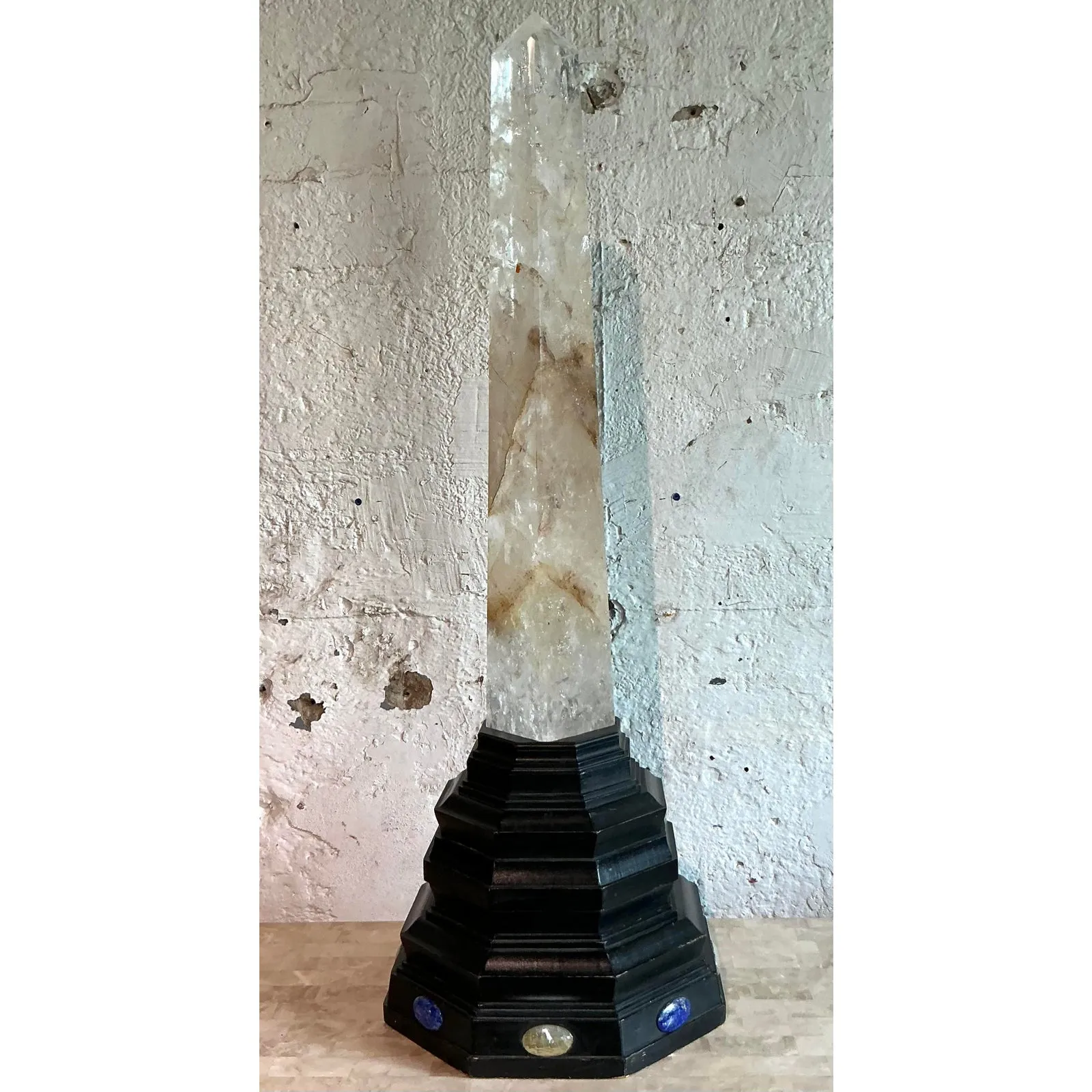 Vintage Boho Rock Crystal Obelisk on Jeweled Pedestal — additional photo 8