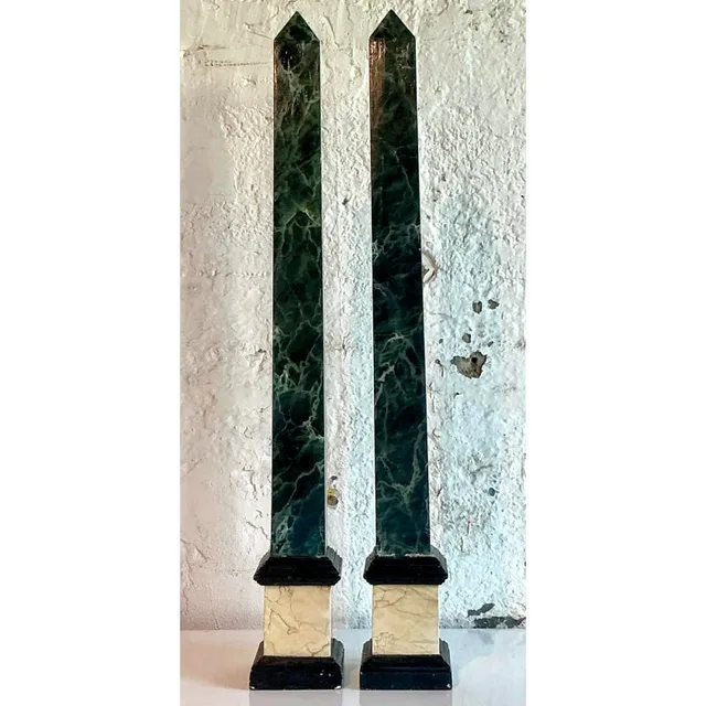 Vintage Italian Hand Painted Wood Obelisks - A Pair — additional photo 2
