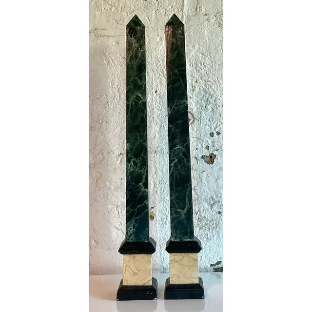 Vintage Italian Hand Painted Wood Obelisks - A Pair — additional photo 3