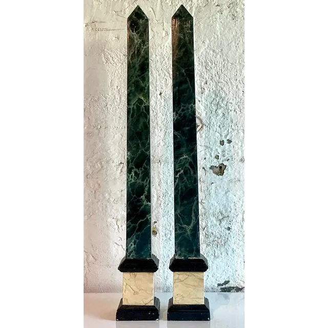 Vintage Italian Hand Painted Wood Obelisks - A Pair — additional photo 8