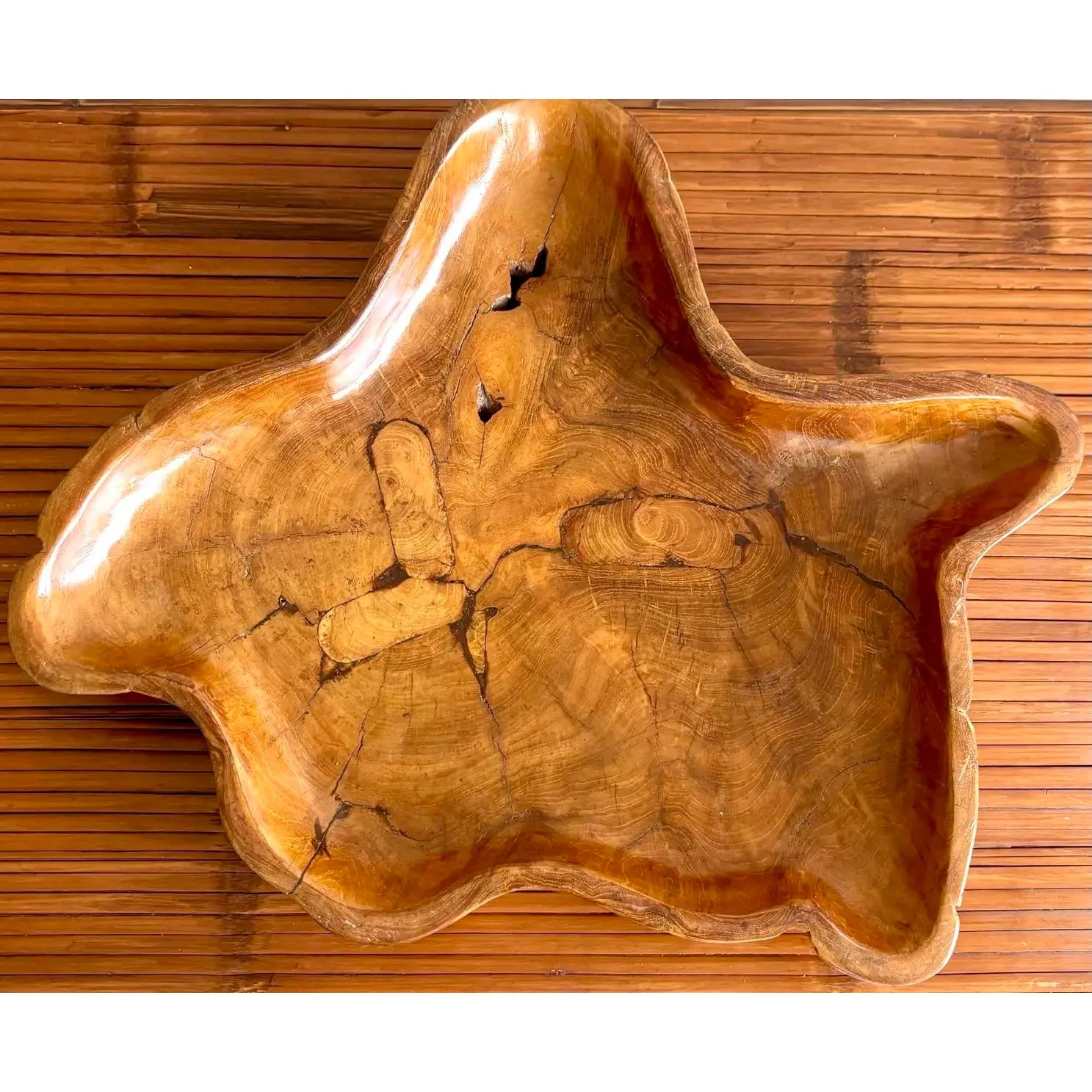 Vintage Boho Carved Wood Tray — additional photo 2