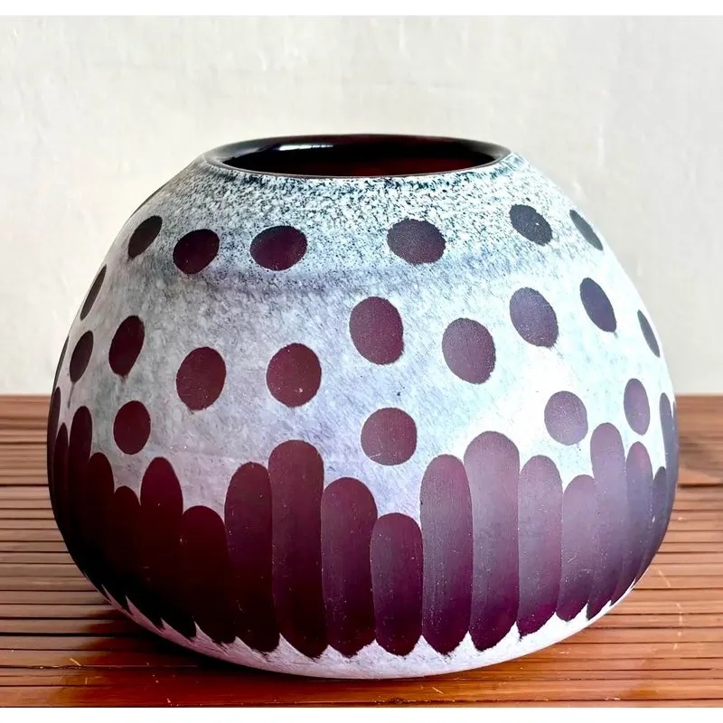 Late 20th Century Boho Art Glass Vase With Frosted Dot & Stripe Design — additional photo 2