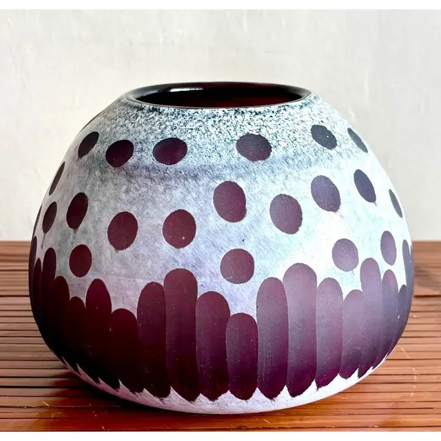 Late 20th Century Boho Art Glass Vase With Frosted Dot & Stripe Design — additional photo 2