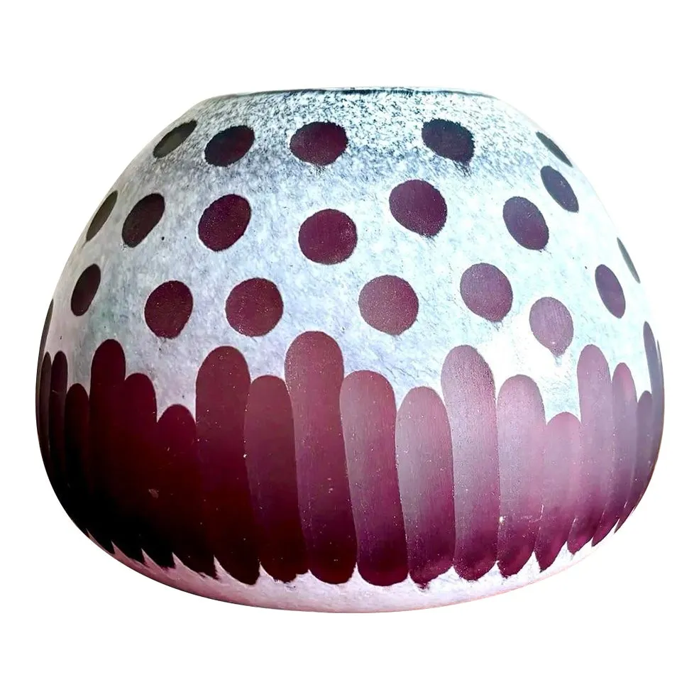 Late 20th Century Boho Art Glass Vase With Frosted Dot & Stripe Design — additional photo 1