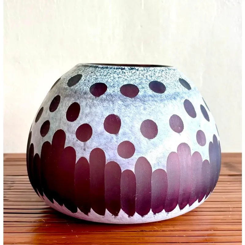 Late 20th Century Boho Art Glass Vase With Frosted Dot & Stripe Design — additional photo 3