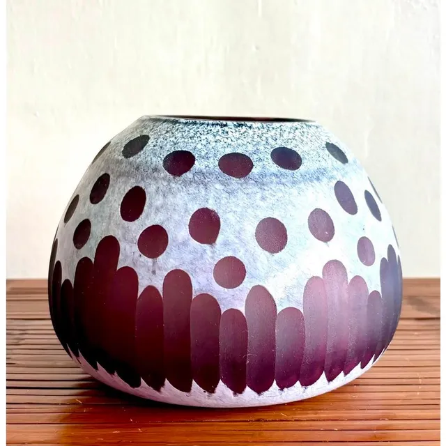 Late 20th Century Boho Art Glass Vase With Frosted Dot & Stripe Design — additional photo 3