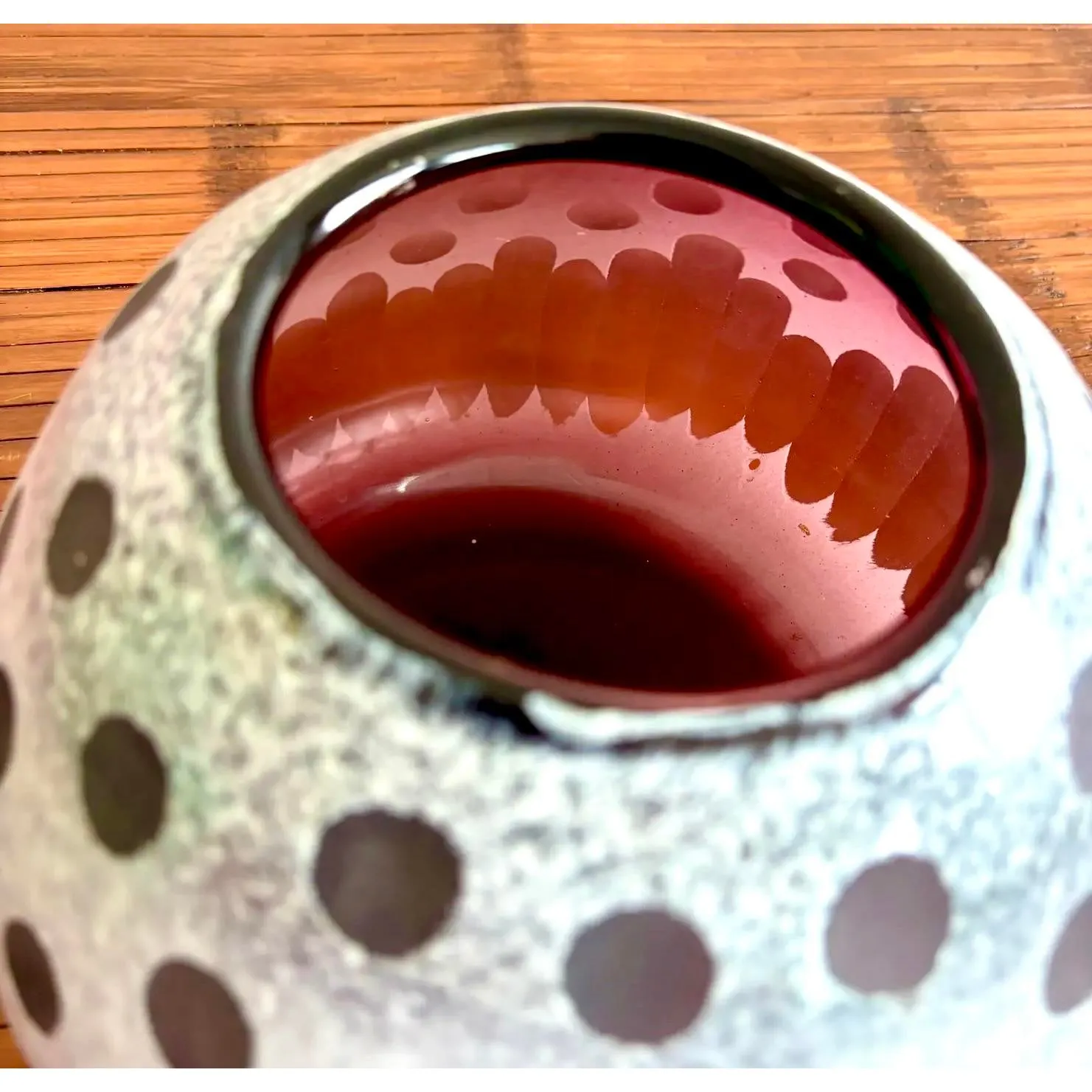 Late 20th Century Boho Art Glass Vase With Frosted Dot & Stripe Design — additional photo 6