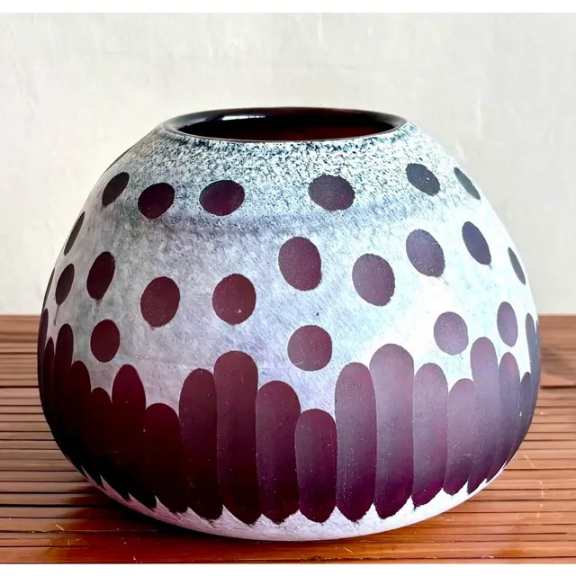 Late 20th Century Boho Art Glass Vase With Frosted Dot & Stripe Design — additional photo 7