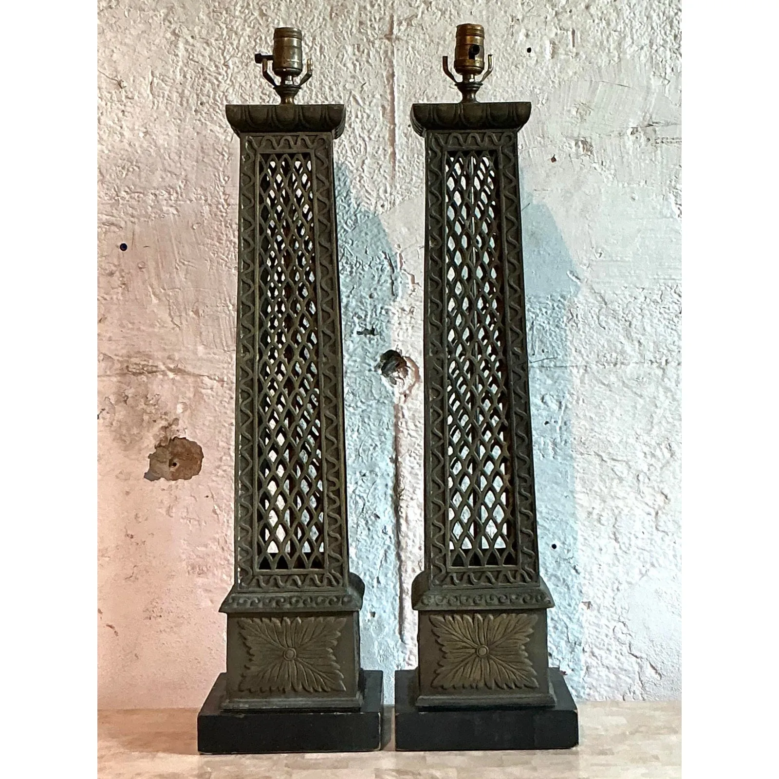 Vintage Regency Bronze Trellis Lamps - A Pair — additional photo 8