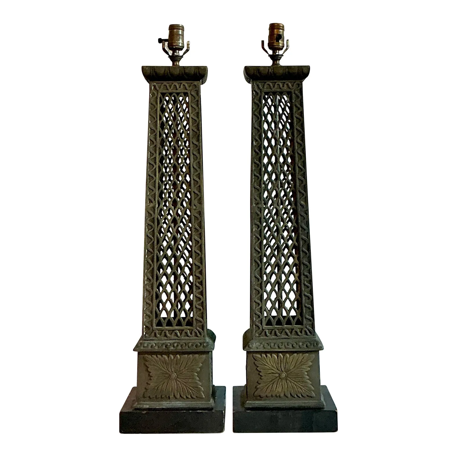 Vintage Regency Bronze Trellis Lamps - A Pair — additional photo 1