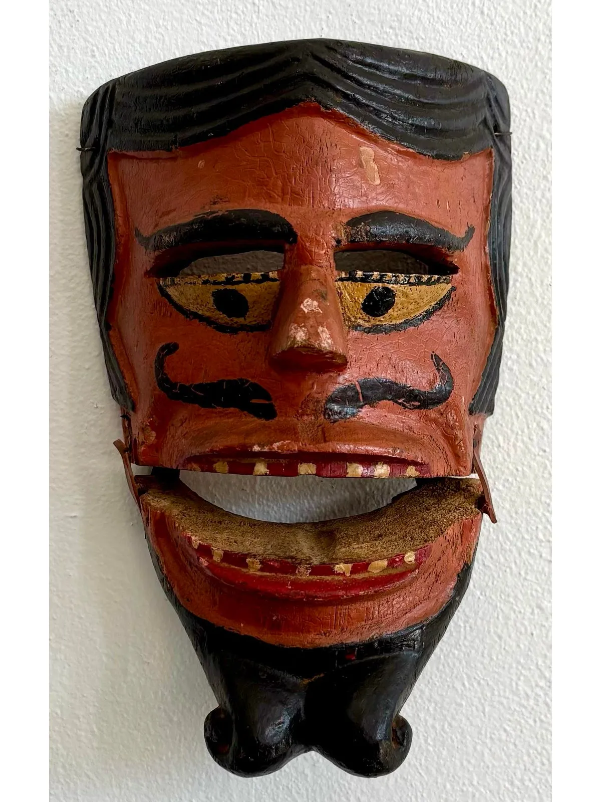 Vintage Boho Hand Carved Wood Painted Mask — additional photo 3