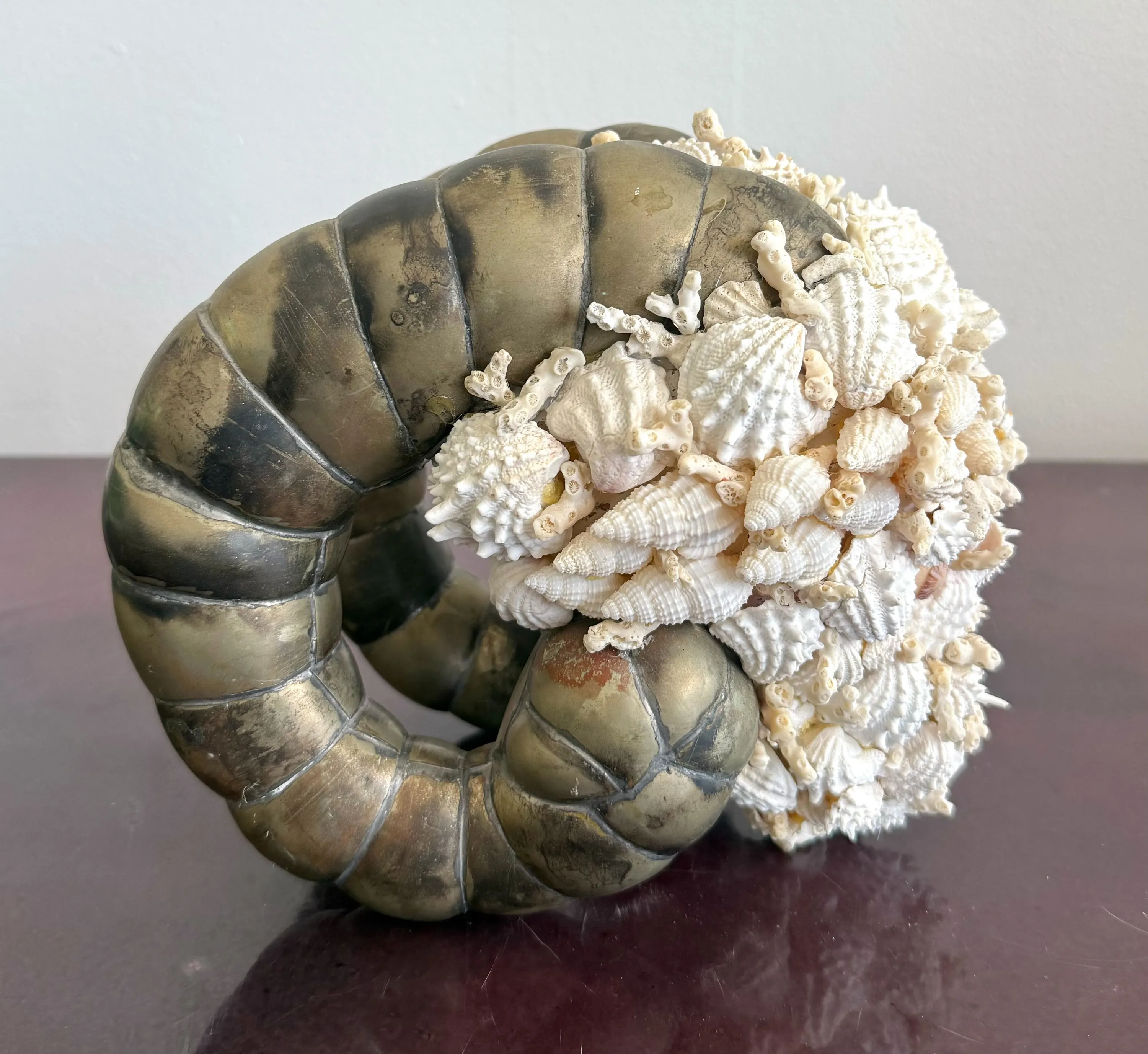Vintage Coastal Shell Encrusted Ram Head Sculpture — additional photo 3