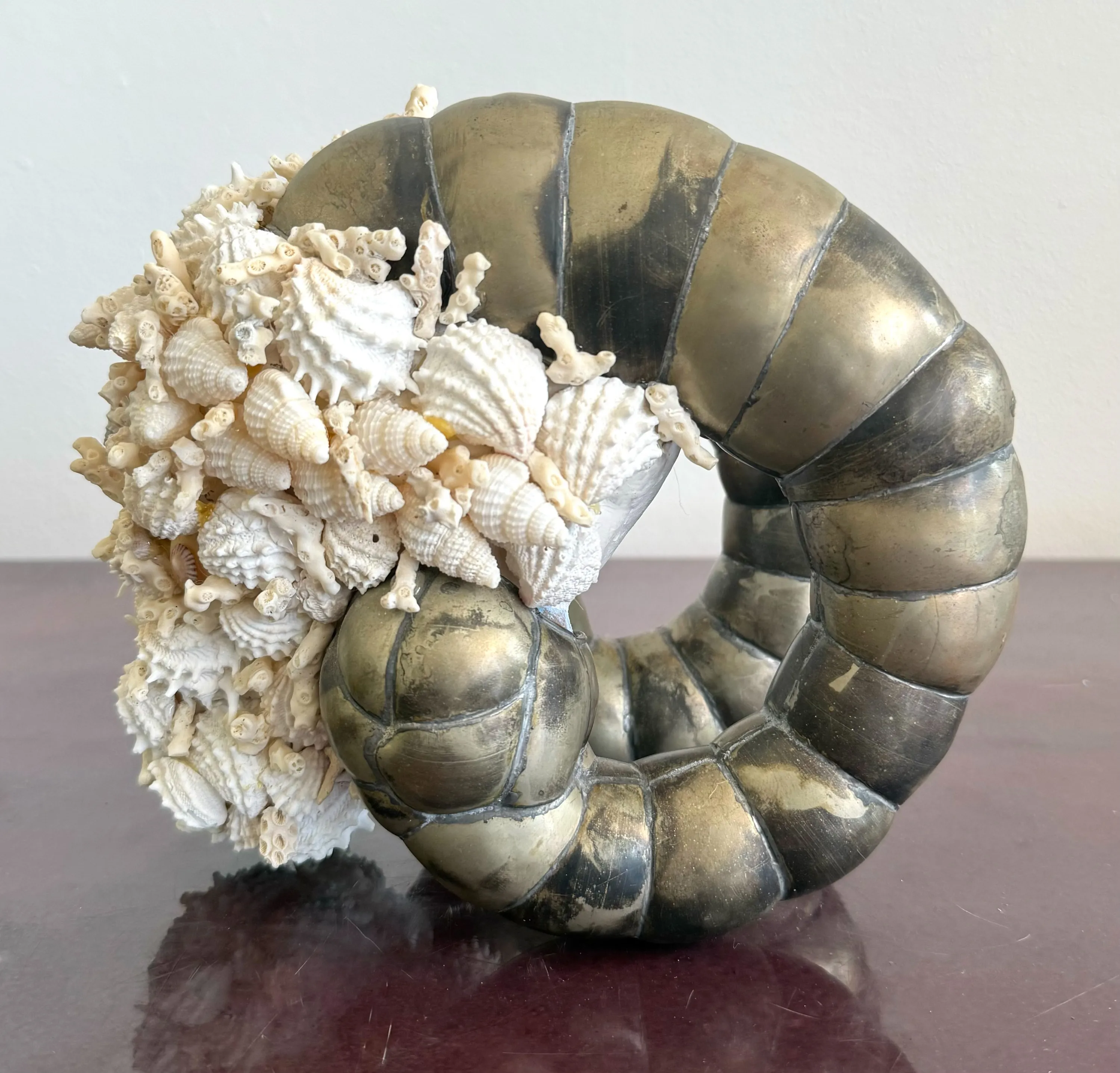 Vintage Coastal Shell Encrusted Ram Head Sculpture — additional photo 5