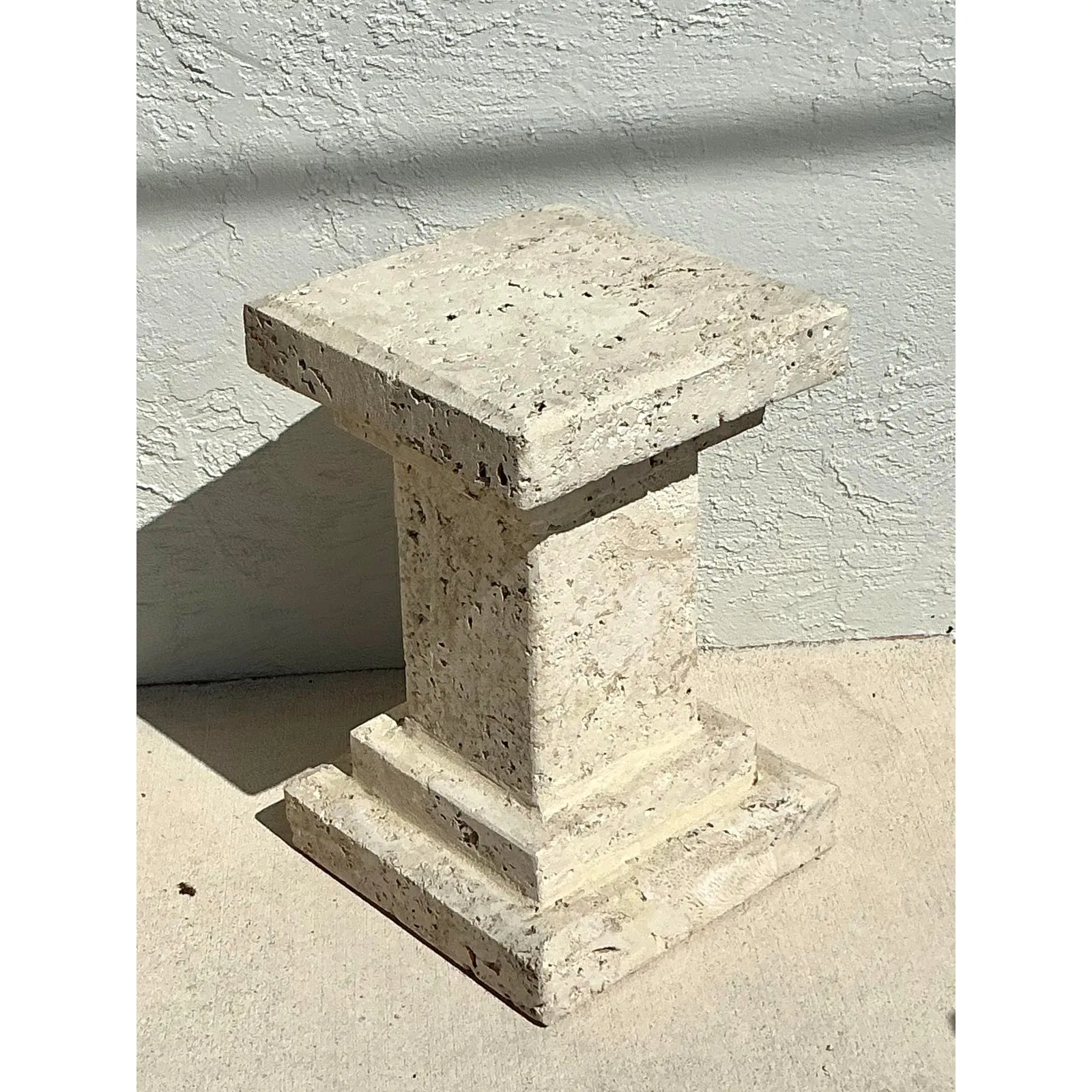Vintage Boho Carved Coquina Pedestal — additional photo 4